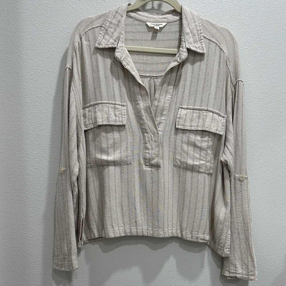 Max Studio Striped Button-Down Shirt